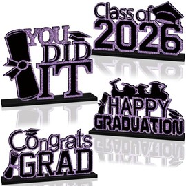4pcs Purple and Black Graduation Party Table Decorations 2026 Wood Centerpieces,Congrats Grad You Did It Happy Graduation Party Table Decorations 2026 Indoor