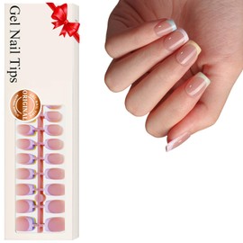 KQueenest French Gel Nail Tips - Brighter Multi-Color French Tip Press on Nails Short Square Natural Nude Gel Tip Nails with Design Full Cover Acrylic Fake Nails Kit 150 Pcs