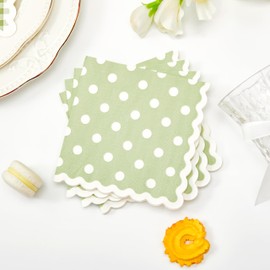 Crisky 100 Pcs Wavy Sage Green Cocktail Napkin 3-Ply Dessert Disposable Napkins for Wedding, Birthday, Baby Shower, Tea Party, Bridal Anniversary Reception Event (5x5")