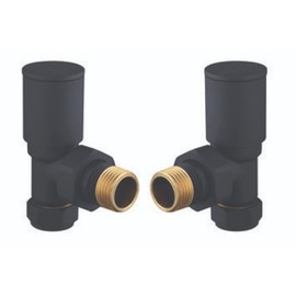 Keenware KRA-198 Lunar Round Towel Rail & Radiator Angled Valves, Black