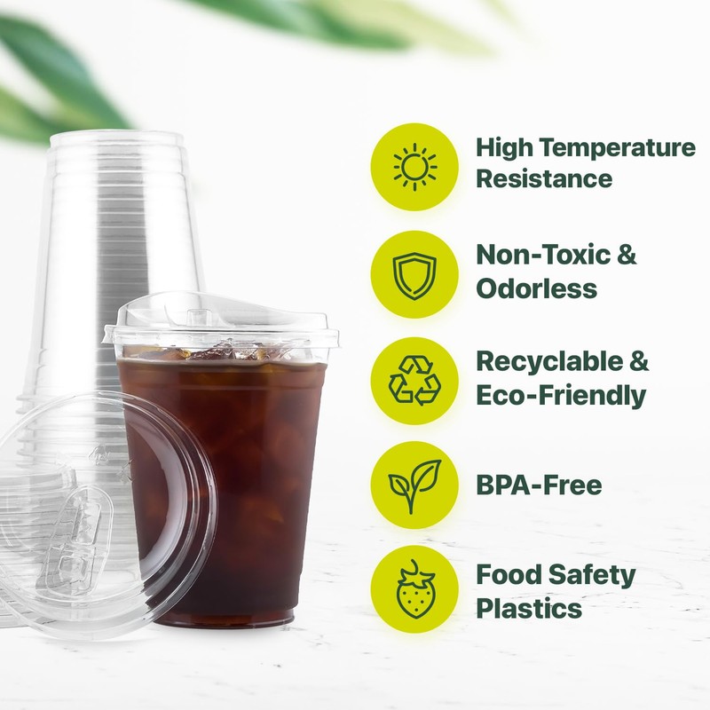 L2K [100 Pack] 16 oz Clear Coffee Cups, Clear Plastic