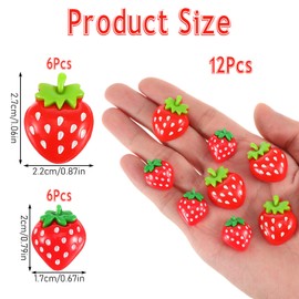 Piriuuo 12 Pcs Strawberry Fridge Magnets, 2 Sizes Cute Red Fridge Magnets Resin Decorative Magnet for Kitchen Pictures Whiteboard Locker Decor (6 Small + 6 Large)