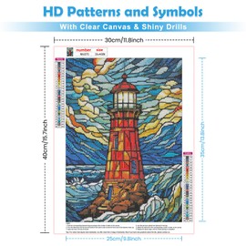 QENSPE 5D Diamond Painting Kits for Adults, Lighthouse Diamond Art Kits Full Drill Colorful Diamond Dots Kit for Beginners, DIY Crystal Picture Art for Home Wall Decor 30x40cm / 12x16 inch
