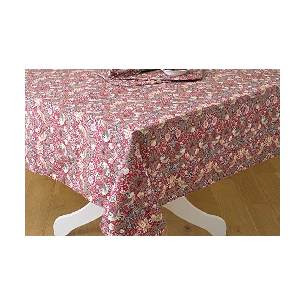 William Morris Red Strawberry thief 132cm x 229cm Cotton Tablecloth