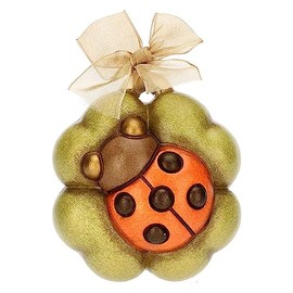 Thun - Mini Figurine with Ladybird on Clover Leaf Ceramic Hand Decorated Ceramic with Ribbon, 7.8 x 3.2 x 6.5 cm H