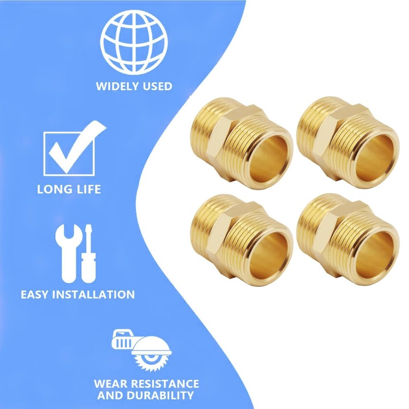 QZKJQDD 2 Pcs 1/2" Male to 1/2" Male, Thread Brass