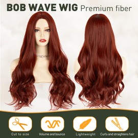 TIXBABY Auburn Wig-Long Auburn Wigs for Women Synthetic Heat Resistant Wig for Daily Party