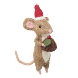 Heaven Sends Festive Felt Mouse Christmas Decoration With Christmas Pudding and Hat - 17cm - Novelty Christmas Mouse - Christmas Decoration For Home - Festive Christmas Decor - Gift Idea for Christmas