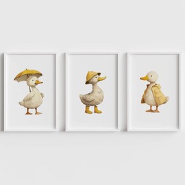 Set of 3 Duck Nursery Wall Art Prints, UNFRAMED Prints, Kids Room Decor (A4-21.0 x 29.7cm)