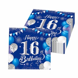 Uojlvlr16thBirthday Napkins 40PCS Blue and Silver 16th Birthday Celebration Party Decoration Birthday Table Decoration Boys and Girls Party Supplies Navy Blue Evening Napkins