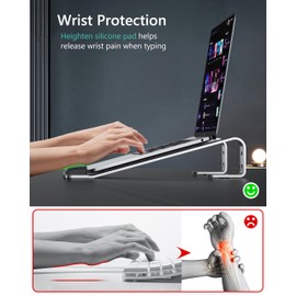 JCZT Laptop Stand for Desk, Aluminum Computer Riser with Wrist Rest Pad, Detachable Laptop Mount, Heavy Stable Laptops Holder for MacBook Air Pro, Dell, HP, 10 to 17 Inches Notebooks, Silver