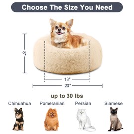 ELSKER&HOME Calming Dog & Cat Bed,Donut Washable Warming Soft Round 20 inches Dog Beds for Small Dogs,Anti-Anxiety Fluffy Plush Cushion Bed Fits up to 30 lbs Pets,Apricot