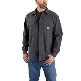 Carhartt Men's Rugged Flex Relaxed Fit Canvas Fleece Lined Shirt Jac, Shadow, Large