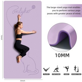 Extra Large Yoga Mat 10mm Thick, Wide & Long Non Slip Floor Mat, Tear Resistant Exercise Mat for Indoor Home Workouts, Pilates & Gym, Suitable for Men and Women(72"x35") (Light purple + Dark purple)