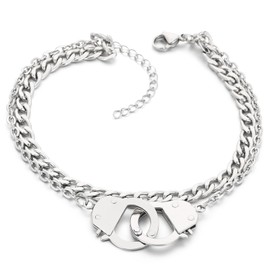 Azubpi Handcuff Bracelet Anklet, Stainless Steel Chain Waterproof Hypoallergenic Unisex Jewelry for Women Men