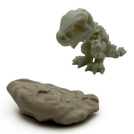 Baby T-Rex Dino Fossil on Stone, Large Plastic Dinosaur Skeleton Bones, Full Articulated Figurines for Adults with ADHD, Autism, Stress and Anxiety Relief, Party Bags Model