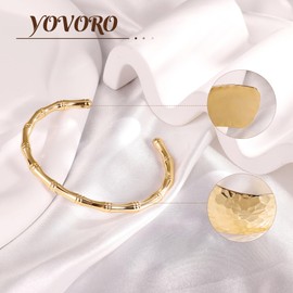 YOVORO 18K Gold Plated Cuff Bracelets for Women Open Adjustable Gold Cuff Bangle Bracelets Thick Hammered Wrist Cuff Bracelets Thin Minimalist Gold Cuff Bracelet B