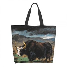 Cafl Highland Cow Tote Bag Highland Cattle Shoulder Bag Large Reusable Eco-friendly Beach Portable Storage Handbag Convenient for Women Gym Travel Shopping