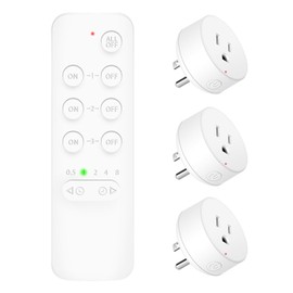 NineLeaf Remote Control Outlets, Wireless Remote Control Outlet, Remote Control Outlet with Timer, 3-Pack with Countdown Timer, 15A/1500W, 500Ft Range,V0 Fireproof & Electric Shock - Proof, White