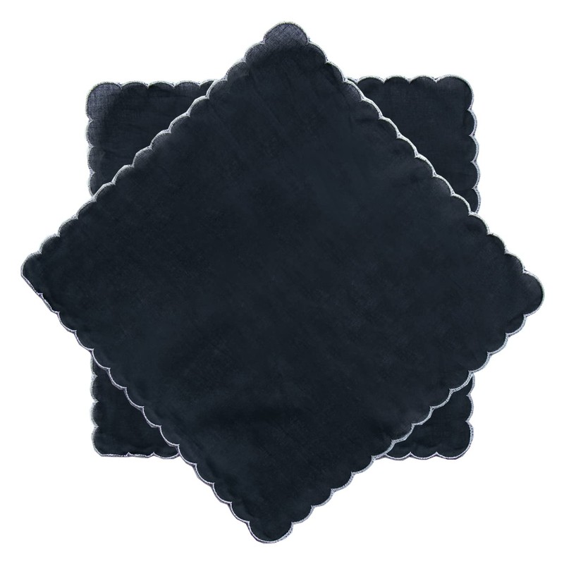 MZLIU Women Black Handkerchiefs Cotton Hankies with Embroidered Scalloped Edge