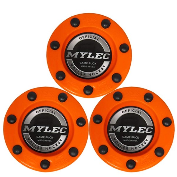 Mylec Official Roller Hockey Game Puck, Orange, (Pack of 3)