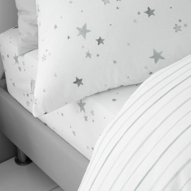 Bianca Stars Cotton Double Fitted Sheet White Grey