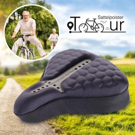 EUROtops Tour Saddle Pad - Bicycle Seat Cover, Memory Foam, Breathable, Soft and Comfortable Honeycomb Structure Cover with Nubs/Cord, for Men/Women, Black