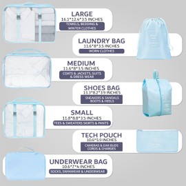 RORMI - 7 Set Packing Cubes Luggage Organizer with Zipper for Packing Suitcase Travel Packing Organizers for Clothes and Shoes with Laundry bags (Blue)