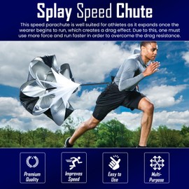 Splay Speed Chute, Sprint Parachutes, Speed Resistance Training Parachute Equipment with Adjustable Strap | Improve Sprint Speed and Agility for Football,Basketball,Cycling Training - Black 40"