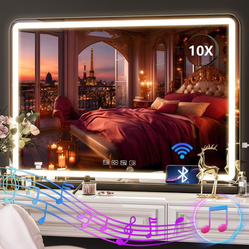 Hasipu Vanity Mirror with Lights and Bluetooth Speaker, 32" x