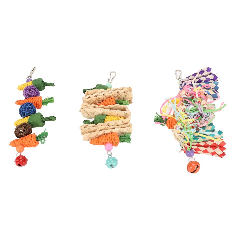 3pcs Parrot Chew Toys Weave Carrot Corn Rattan Balls Shredded