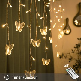 YOLIGHT Butterfly Curtain Lights 13ft 96 LED Fairy Lights 8 Modes String Lights with Remote, Butterfly Hanging Decoration for Girls Room Bedroom Wall Ceiling Party Wedding Christmas (Warm White)