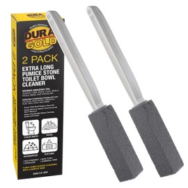 Dura-Gold Extra Long Handle Pumice Stone Toilet Bowl Cleaner Brush, 2 Pack - Cleaning, Scouring Stick, Removes Hard Water Ring Stains, Calcium, Limescale, Rust - Clean Tub, Sink, Tile, Pool Grout, BBQ