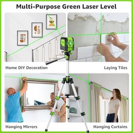 Huepar Nivel láser, 100 pies autonivelado láser de línea cruzada verde para colgar imágenes, azulejos, decoración y construcción de bricolaje  Base...