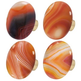 Rockcloud Natural Orange Stripes Agate Stone Knob Drawer with Screws, Oval Rough Gemstone Pull Handle for Dresser Cabinet Wardrobe Hardware Accessories Home Furniture Decoration, 4 PCS