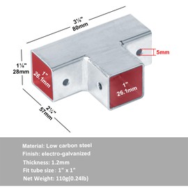 YIDU69Q 8 Pcs 1" 3 Way T Shape Square Tube Connector, Square Tube Fitting Fence Guardrail Rail Clamp