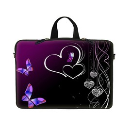 Meffort Inc 17 Inch Neoprene Laptop Sleeve - Water Resistant, Hidden Handle, Dual Zipper, Fits Up to 17” - 17.3" Laptops - Purple Butterfly Heart