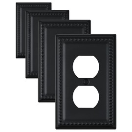 ZILLSEA 4-Pack Black Outlet Covers, Metal Single Duplex Wall Plates, Decorative Beaded Outlet Plate Covers for Receptacle Light Switch, 3.15" x 4.88", Midsize