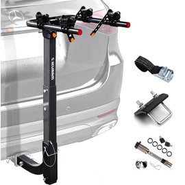 2 Bike Rack Bicycle Carrier Racks Hitch Mount Double Foldable Rack for Cars Truck SUV Fits 2" Receiver, Tie Down Strap, Anti-Rattle Hitch Tightener & Locking Hitch Pin