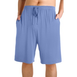WiWi - Pantalones cortos de pijama de viscosa de bambú para hombre, ligeros, de punto suave, pantalones cortos para dormir, ropa de descanso con bolsillos, S-3X, A-Fog Blue, Large