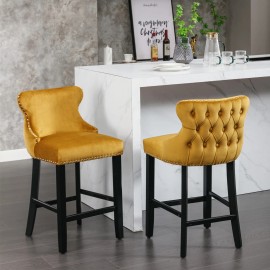 Furniture Contemporary Velvet Upholstered Wing-Back Bar Stools with Button Tufted Decoration and Wooden Legscolor: 5, size: As show