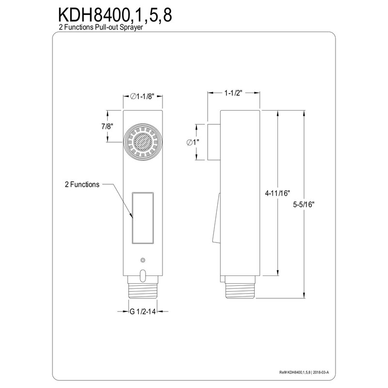 Kingston KDH8408 Pull-Out Kitchen Faucet Sprayer, Brushed Nickel