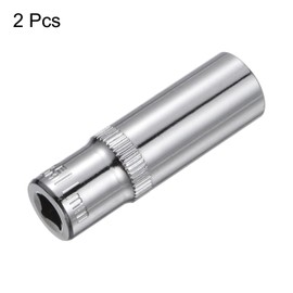 sourcing map 2 Pcs 1/4 Inch Drive 11mm 6-Point Deep Socket, Metric, Steel with Chrome Plated