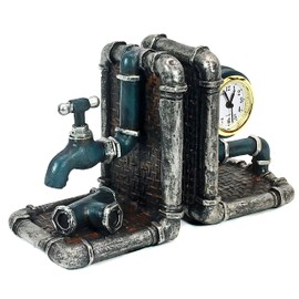 Bellaa Industrial Pipe Bookends Decorative Book Ends for Bookshelves Rustic Vintage Tap Farmhouse Decor Home Office Desk Bookcases 2 pcs