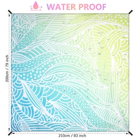 AISPARKY Beach Blanket Waterproof Sandproof Lightweight Durable Compact Sand Free Beach Mat 79”x 83” for 1-4 Adults for Festival Travel Camping Hiking Picnic Blanket (Gradiant BL&GN-Ripple)