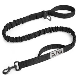 OutdoorMaster Bungee Leash, Heavy Duty with Shock Absorption, 2 Padded Handles Training Leash, Improved Dog Safety and Comfort - Black Upgraded, 4 FT