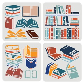 FINGERINSPIRE 4 plantillas de libros para pintar de 5.9 x 5.9 pulgadas, plástico PET, colección de libros, plantillas, reutilizables, apiladas, de pie, para oficina, estudio, biblioteca, decoración de pared