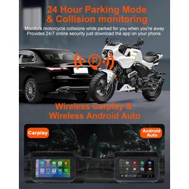 Motorcycle Wireless Carplay, Motorcycle Camera with Front and Rear HD 1080P Motorcycle Navigation DVR Built-in Bluetooth, Siri, G-Sensor, Night Vision