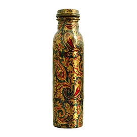 Indian Art Villa Printed Copper Water Bottle, Paisley Design, Drinkware, 1000 ML OZ, Green
