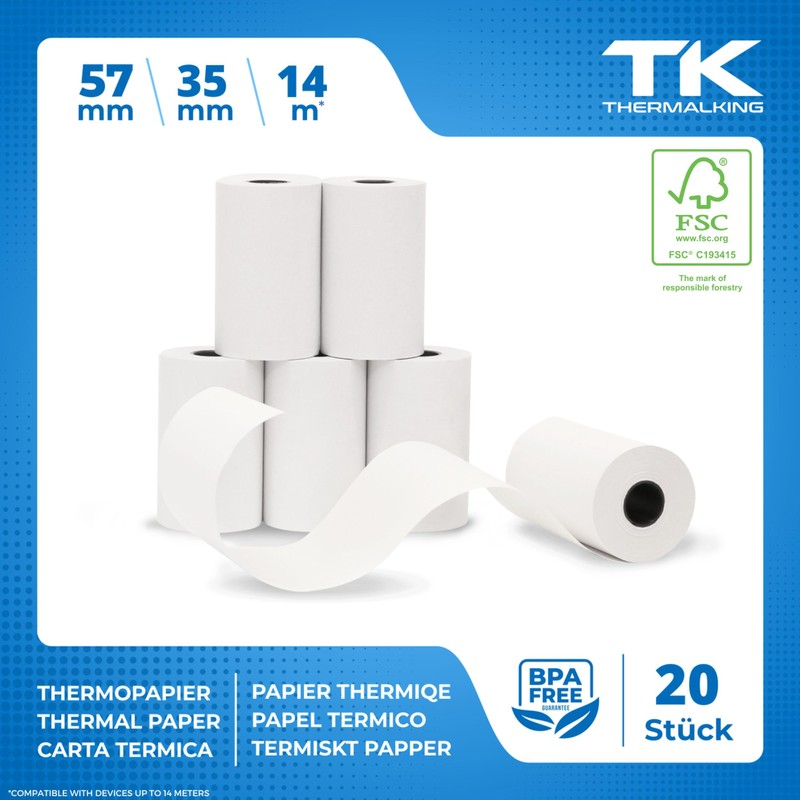 20 x EC Cash Thermal Rolls - Width: 57mm -